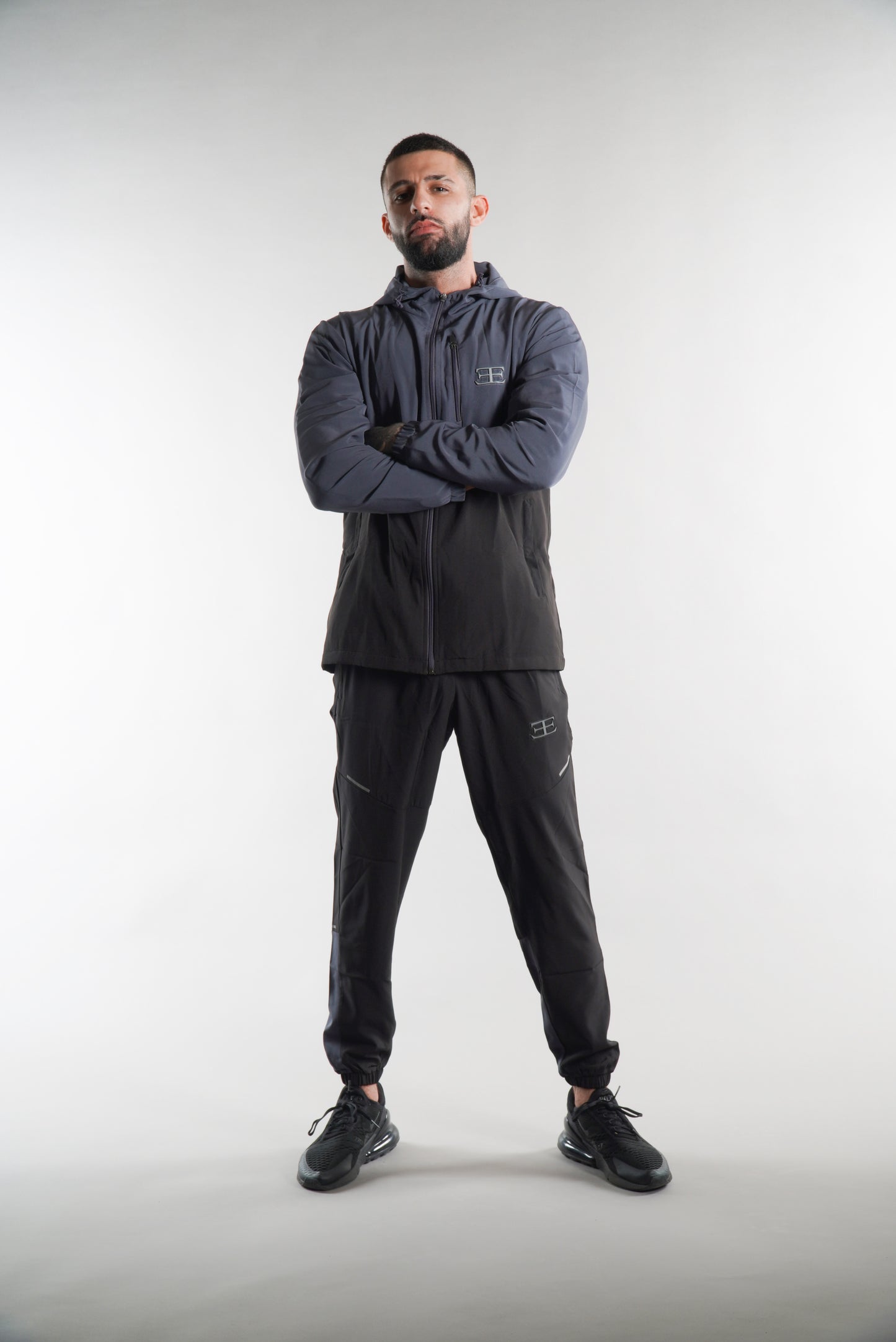 Men's Elegante Black and Grey Joggers Black steel grey joggers with tracksuit set, sportswear, activewear, gym wear