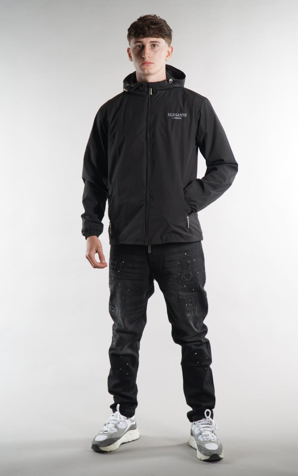 Men's Elegante black Tracksuit Jacket, a waterproof jacket, stylish sportswear, designer streetwear, windbreaker for men