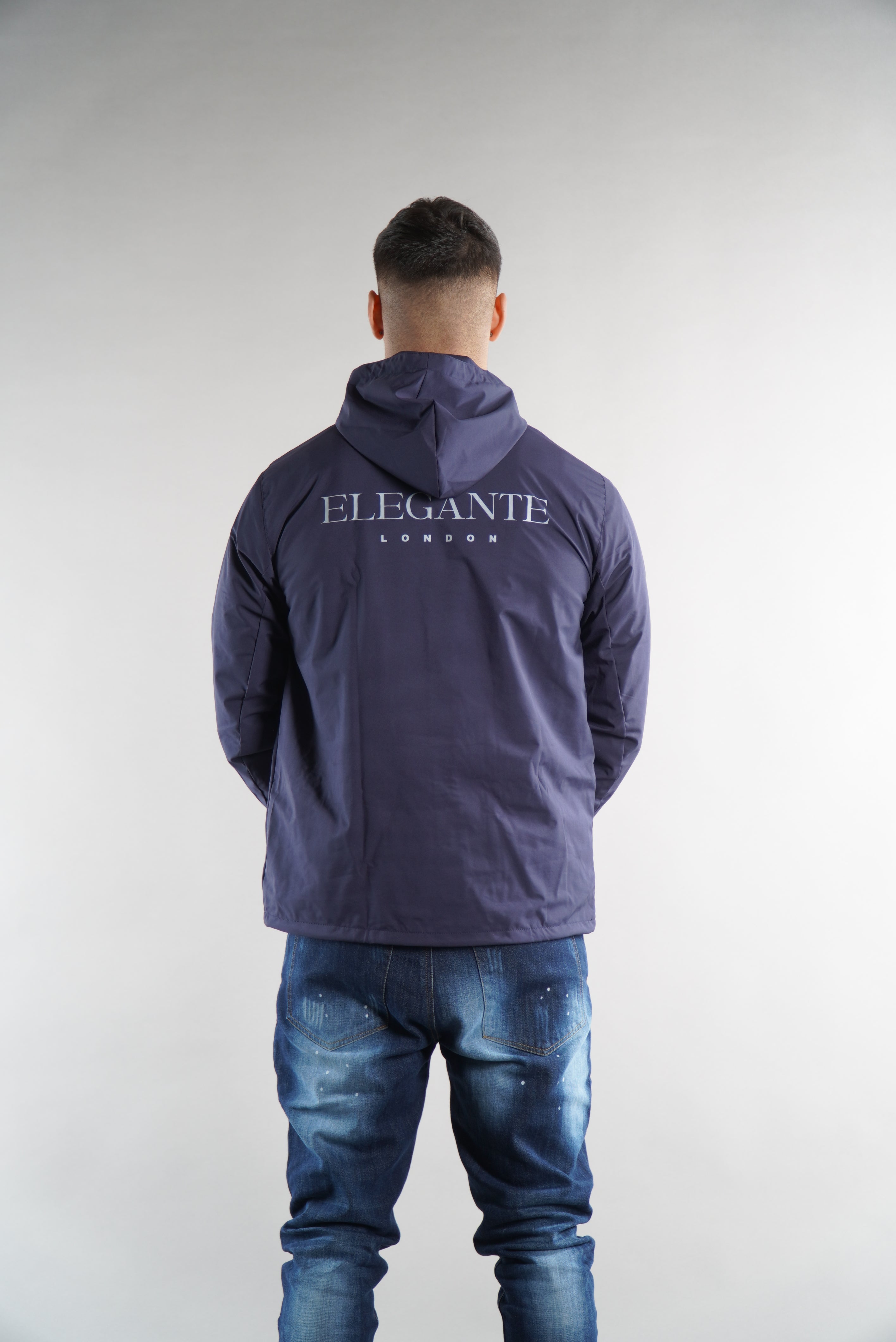 Men's Elegante Navy Tracksuit Jacket, a waterproof jacket, stylish sportswear, designer streetwear, windbreaker for men