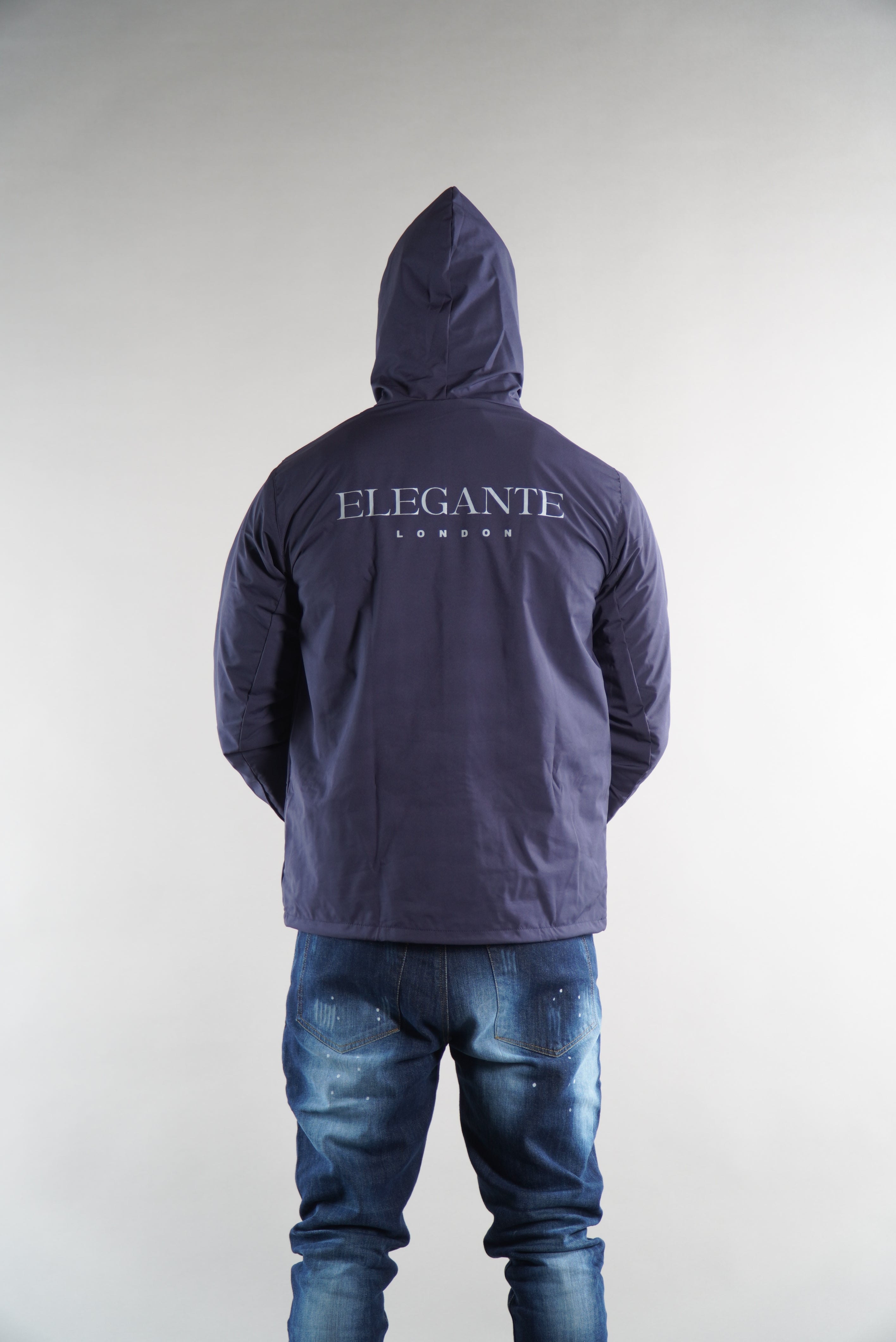 Men's Elegante Navy Tracksuit Jacket, a waterproof jacket, stylish sportswear, designer streetwear, windbreaker for men