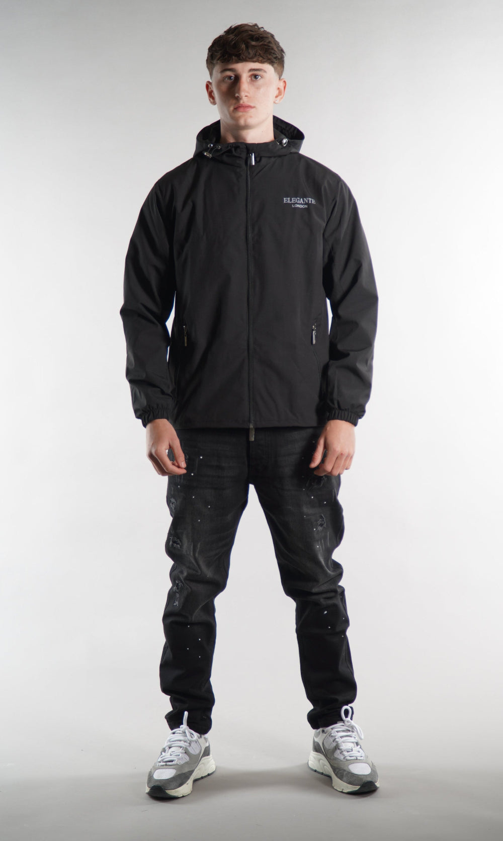 Men's Elegante black Tracksuit Jacket, a waterproof jacket, stylish sportswear, designer streetwear, windbreaker for men