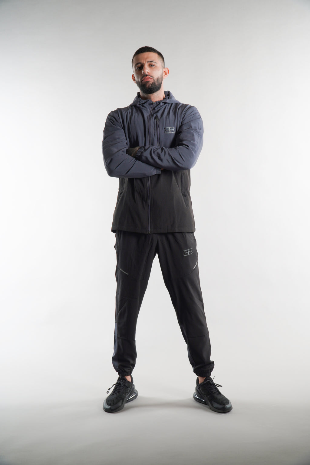 Men's Elegante Black and Grey Joggers Black steel grey joggers with tracksuit set, sportswear, activewear, gym wear