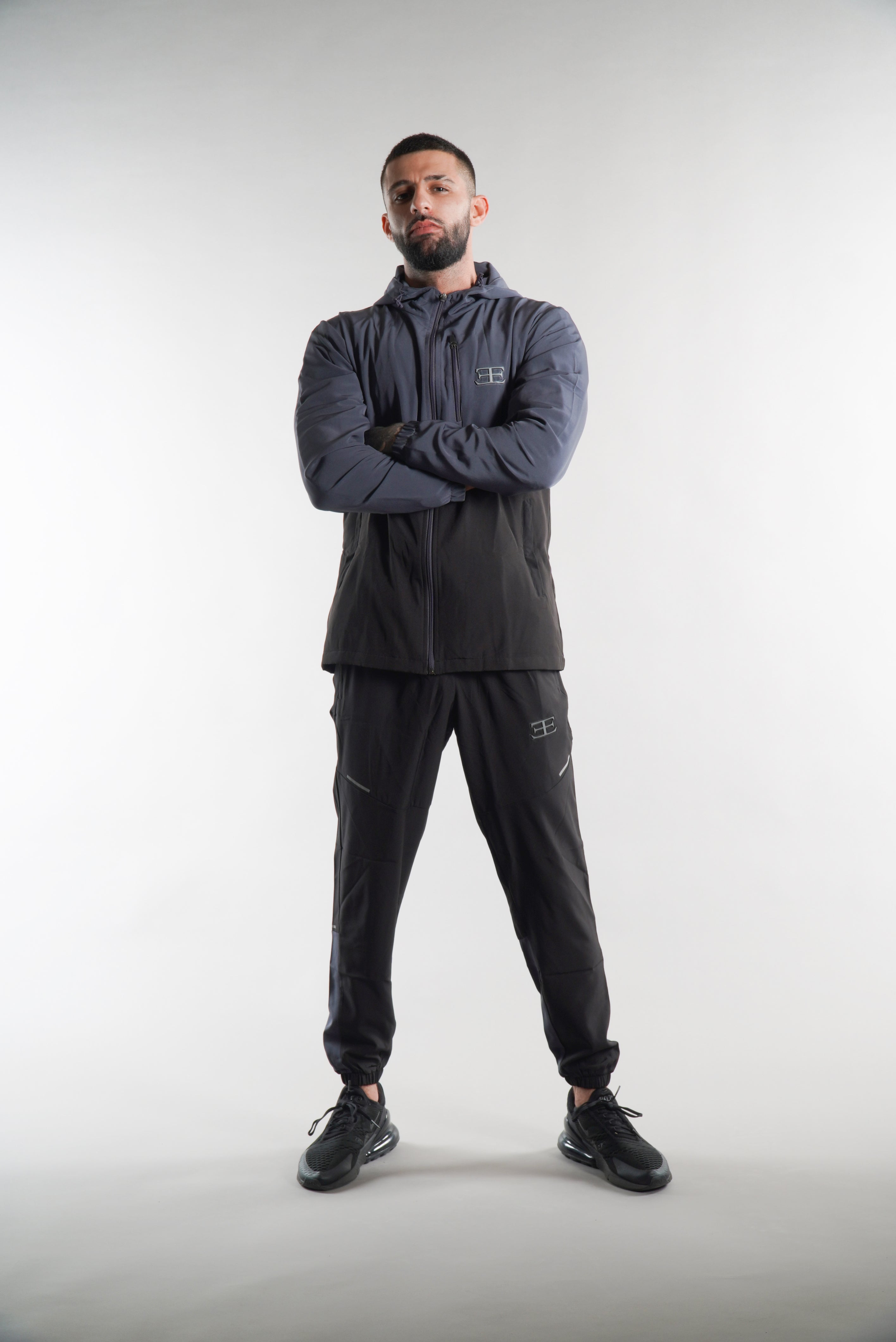 Men's Elegante Black and Grey Joggers Black steel grey joggers with tracksuit set, sportswear, activewear, gym wear