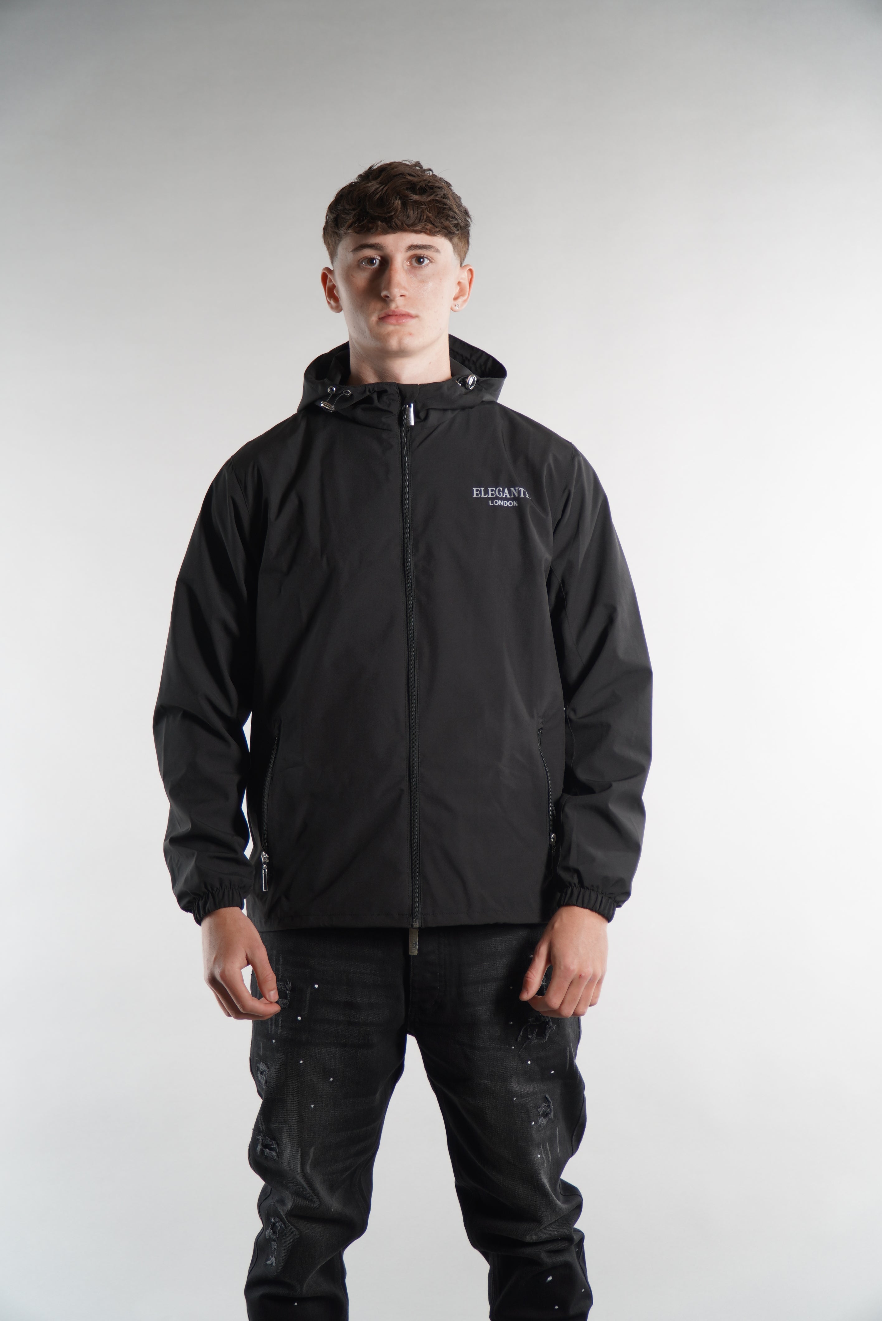 Men's Elegante black Tracksuit Jacket, a waterproof jacket, stylish sportswear, designer streetwear, windbreaker for men