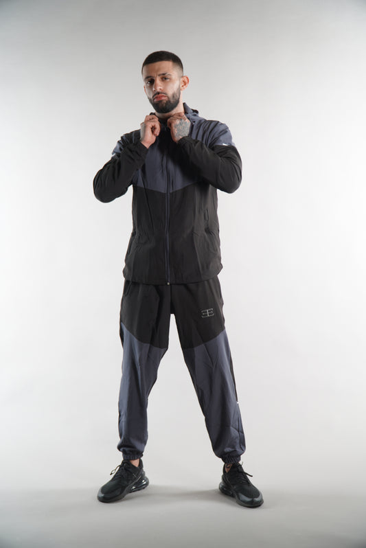 Men's Black Grey jacket and Joggers, Men's Elegante Clothing, Sportswear Joggers Tracaksuit, JD Sports mens streetwear urbanwear, tracksuit bottoms, tracksuit set