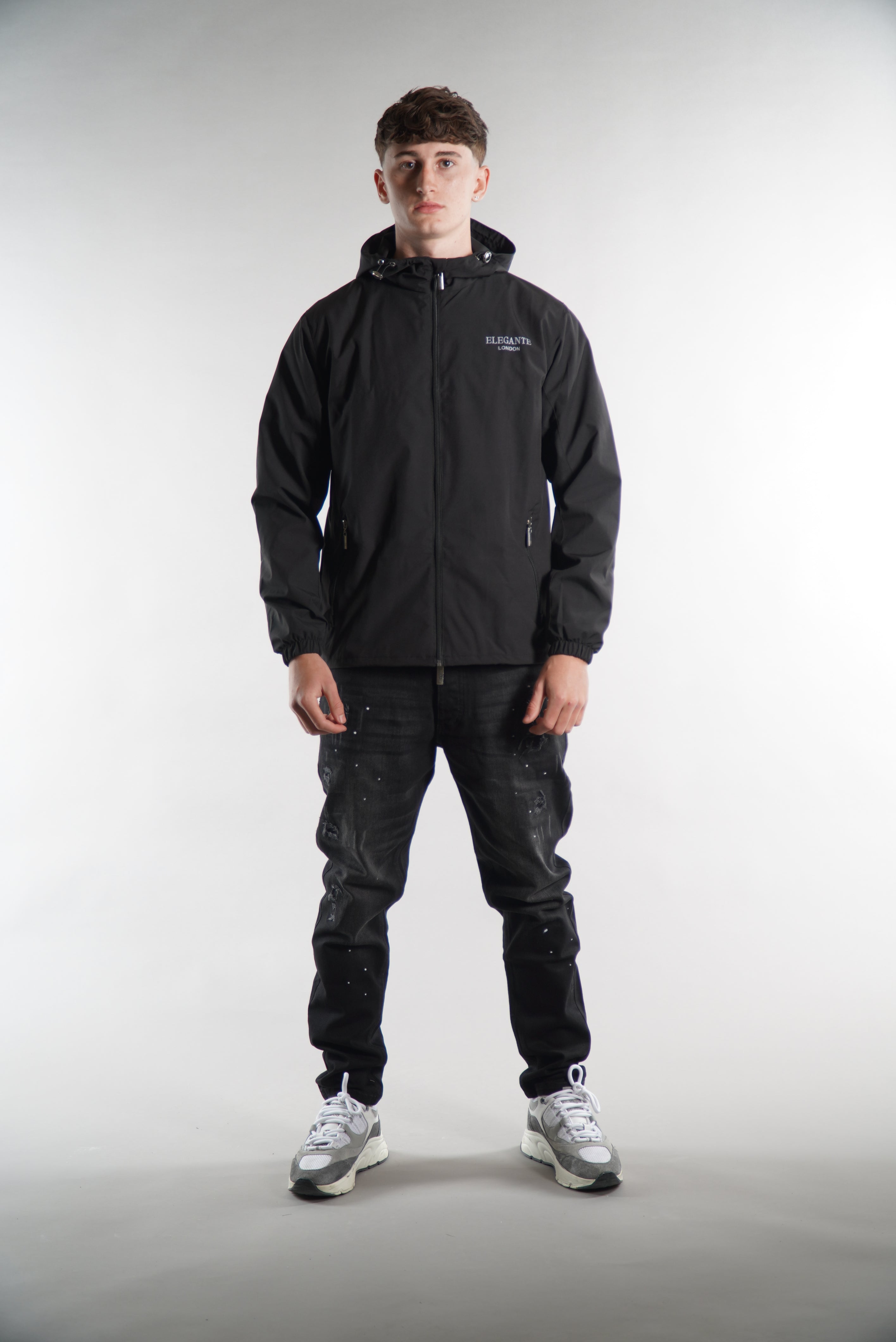 Men's Elegante black Tracksuit Jacket, a waterproof jacket, stylish sportswear, designer streetwear, windbreaker for men